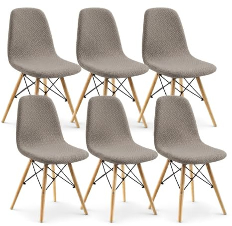 KELUINA Stuhlbezüge Esszimmer Elastisch Jacquard Waschbar Taupe 6 Stück | Elastische Jacquard Stuhlbezüge schützen Esszimmerstühle vor Flecken und geben Küche, Hotel und Feier neuen Look.