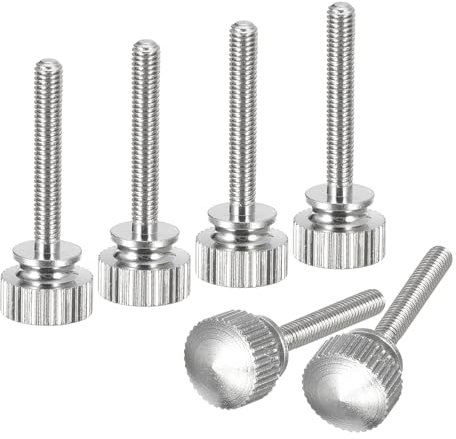 sourcing map M3x20mm Knurled Thumb Screws, 6pcs Brass Knurled Thumb Screws Bolts with Shoulder Grip Knobs Fasteners, Silver Tone