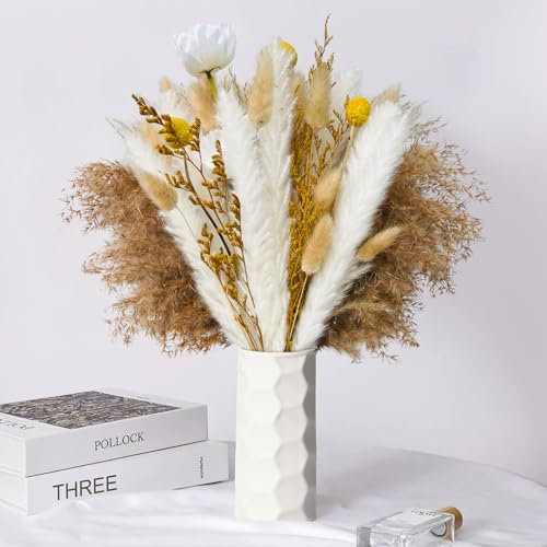 Natürliche Trockenblumen Pampasgras Deko,Getrocknete Pampasgrasdekoration,DIY Trockenblumenstrauß für Getrocknete Blumen Strauss,Boho Wohnzimmer-Schlafzimme (XML-026)