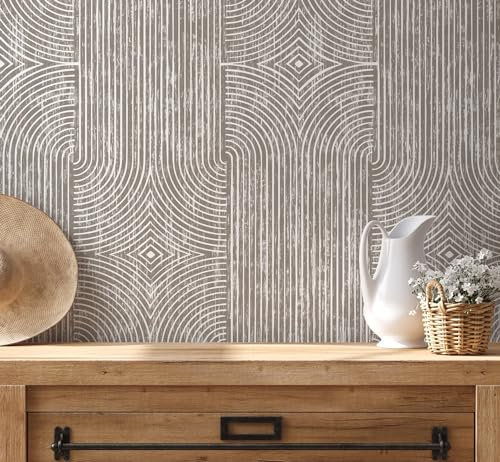 Fchen art Papier peint texturé 3D pour décoration murale bohème - Beige - Motif cercles - Moderne - Géométrique beige - Papier contact autocollant pour armoires - Papier peint texturé vintage - 45 x