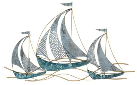 HUANGHAIQIU Metall-Segelboot-Wanddekoration, 3D-Seeschiff-Wandskulpturen, handgefertigte Küsten-Strand-Segelboot-Wandkunst, für Wohnzimmer, Schlafzimmer, 86 cm L x 54 cm H