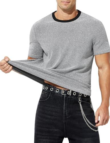 Mauro Kane Glitzer Hemd Herren Pailletten Oberteil Herren Rave Party Outfit | Glänzend Kurzarm T-Shirt Herren Disco Retro Vintage Shirt für Nachtclub, Karneval und Festival, S~2XL