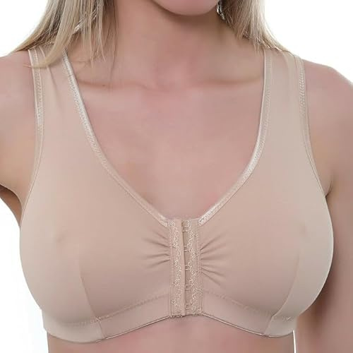 Vitality Care Front Fastening Cotton Rich Bra for Women, Non Wired Post Surgery Bra, Multi Cup B-DD, Plus Size 44, Nude