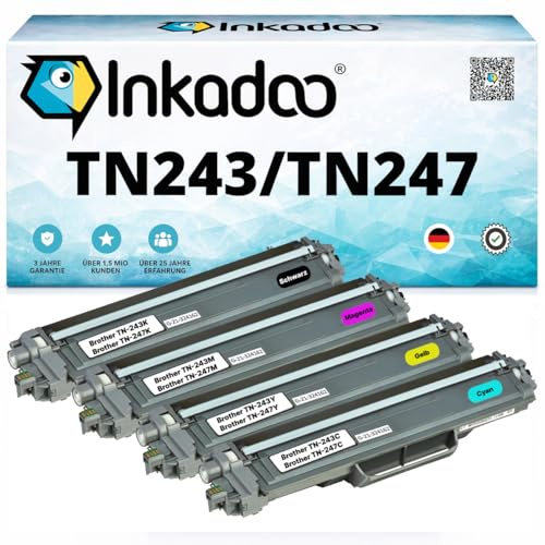 Inkadoo Toner für Brother TN243, TN247 CMYK, MFC L3750CDW, DCP-L3550CDW, Toner MFC-L3750CDW, MFC-L3770CDW, MFC-L3710CW, MFC-L3730CDN, HL-L3230CDW, HL-L3210CW, 4er-Pack Kompatibel Tonerkartusche