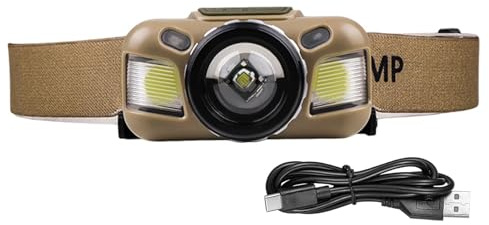 Faro LED ricaricabile, faro con sensore - Faro con sensore LED, sensore di movimento a 3 modalità, lampade da testa e pesca LED ricaricabili e regolabili, fascio largo, elastico, resistente all'acqua