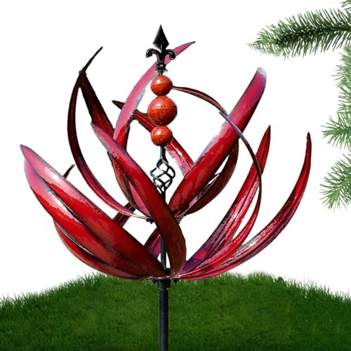 90cm UV-Beständige Lotus-Windmühle Aus Metall, Windrad Windspiel Für Garten, 360 Grad Drehbare Windspiele Wetterfest Und Standfest Windspinner