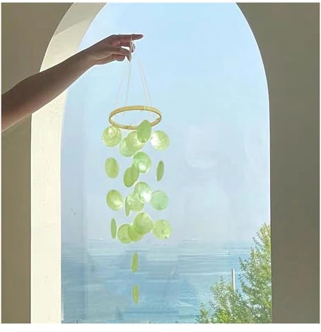 Yurosiay Muschel Windspiel Bastelset Capiz Muscheln Windspiele Basteln Handgefertigt Schale Windglocke Girlande Hängend Ornamente für DIY Handwerk Terrasse Garten Home Dekoration Grün