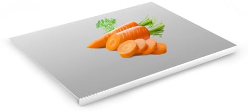 Tabla de cortar Vehoukli de acero inoxidable plata, slida, rectangular, 40 x 30 cm, con borde de tope, para cortar verdura, fruta y masa
