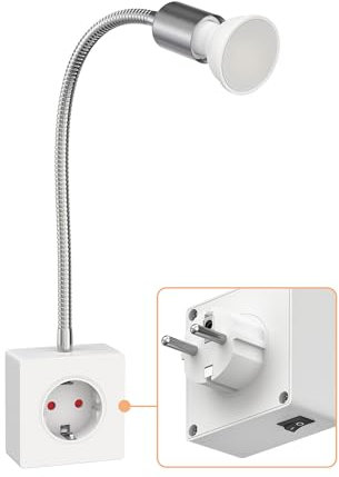 ledscom.de Steckdosenlampe LESCH Leselampe, chrom/weiß inkl. GU10 LED Lampe 7W, 630lm, weiß