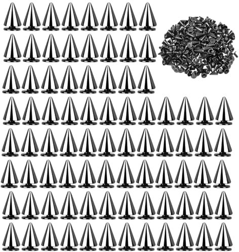 Ziernieten Kegel Spikes Nieten Punk Killernieten Spitznieten Schraubnieten – Coole Metallic Deko für DIY Lederhandwerk, Kleidung, Taschen, Schuhe, Gürtel, Armbänder und Jeans, Schwarz