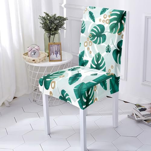 Stuhlhussen Grün Weiß Stuhlüberzug Weich Spandex Stuhlhussen Schwingstühle Stuhlbezug Waschbar Stuhl überzug Abnehmbare Stuhlbezüge mit Gummiband Hussen für Stühle Stuhlhussen 6er Set