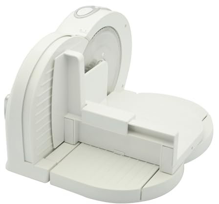 Cortafiambres Eléctrico Blanco – Rebanadora de Cocina Ligera y Duradera con Cuchilla Afilada para Fiambres, Embutidos, Frutas y Verduras – Diseño Elegante y Fácil de Limpiar
