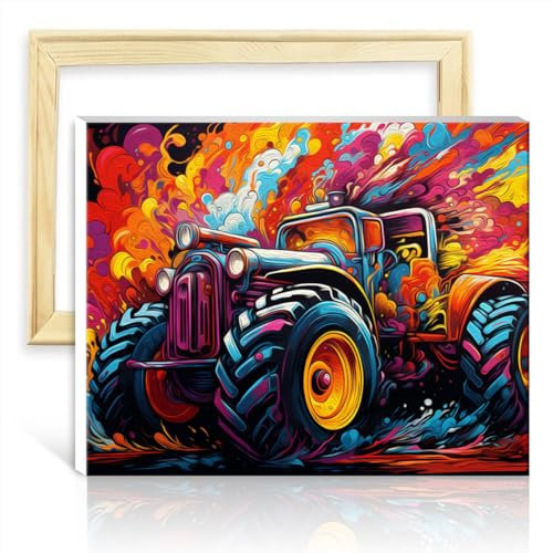 TANGFEIY Malen nach Zahlen-Set, Traktor, DIY-Heimdekor, Malerei, Acrylzahlen mit Pinseln, Zahlenmalerei, Anti-Stress-Spielzeug, mit Rahmen (40 x 50 cm)
