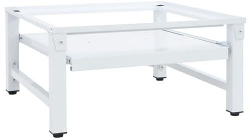 Brokky Supporto Lavatrice e Asciugatrice con Mensola Estraibile Bianco-Base Torre, Kit di Sovrapposizione Lavatrice Asciugatrice Universale, Supporto Premontato con Ripiano Estraibile