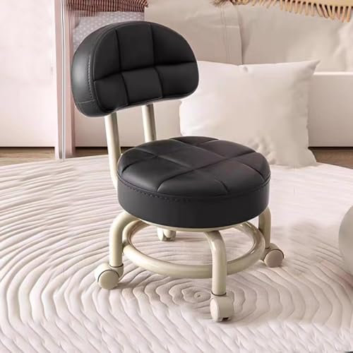 GZSLKSCD Fußhocker Drehhocker Kleiner niedriger Rollhocker Arbeitshocker Rückenlehne 360° Rollhocker niedriger Hocker mit Rollen drehbarer Werkstatthocker (Orange) (Schwarz)
