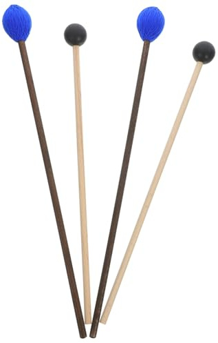 2 Paar Marimba Schlägel mit Holzgriff für Zungentrommel | Wollumwicklung und Gummi, 4 Stück, Leichtes Zubehör für Percussion Instrumente
