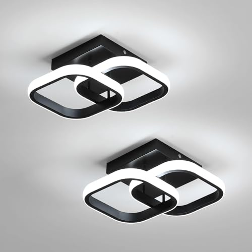 Comely 2 Packung LED Deckenleuchten Modern, 22W 2475LM Kleine Quadratische LED Deckenleuchte, Innenbeleuchtung für Schlafzimmer, Wohnzimmer, Gang, Weißes Licht 6500K, Negro, 24cm