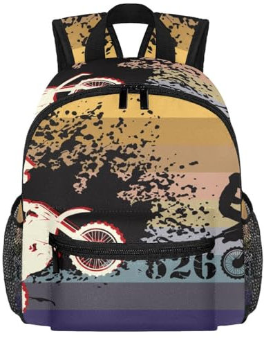 Niedlicher Kleinkind-Rucksack – Rennmotorrad, moderne Kindertasche für Vorschule, Schule, Mädchen und kleine Kinder, Mehrfarbig 9, 25.4x10x30 CM/10x4x12 in