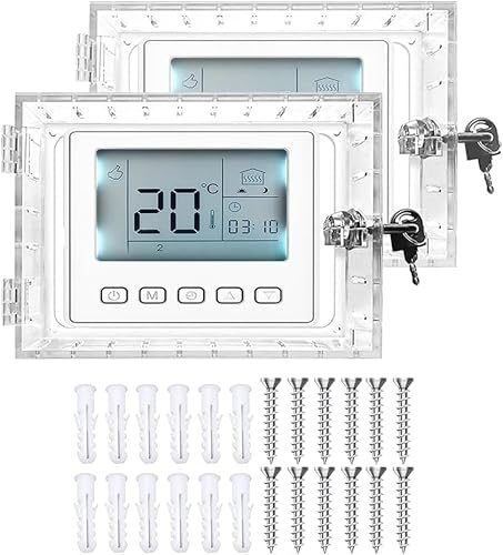 Thermostat Cover with Lock, Wall Mounted Acrylic Thermostat Guard Box with 4pcs Screws & Bolts, Transparent Thermostat Protective Cover for Restaurants School Ac Panel (2PCS#3 Keylock(Rectangle))