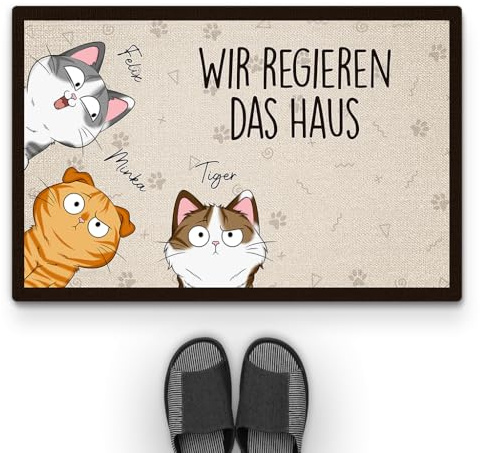 Geschenke Mall Personalisierte Fußmatte Wir Regieren Das Haus - Fussmatte Mit Namen, Fussmatte Selbst Gestalten, fussmatte Katzen personalisiert (1 Katze)