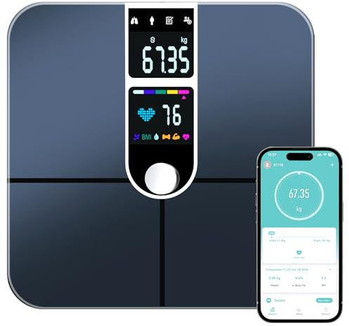 Bascula Grasa Corporal y Muscular, Bascula Inteligente con Pantalla Grande, Bascula de Baño con App,22 Mediciónes,Balanza Peso Corporal Masa Muscular IMC, Bascula Inteligente Alta Precisión,180kg