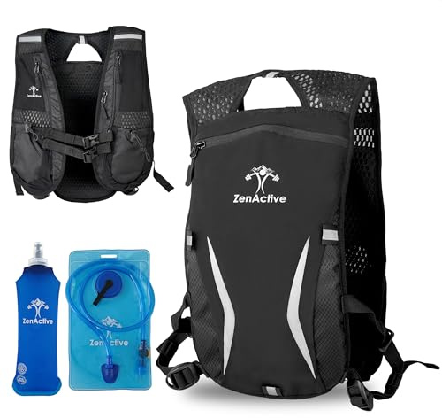 ZenActive Running Hydration Vest for Men & Women – Includes BOTH 1.5L Water Bladder & 500ml Water Bottle – Lightweight 5L Hydration Pack for Running, Hiking & Cycling with XL Phone Pocket