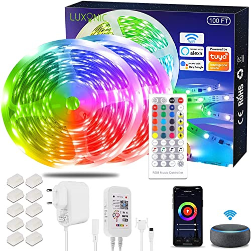 LUXONIC WiFi LED Strips 30M, Smart RGB LED Stripes Alexa Stripes Cambio de color, de música controlada por APP, Trabaja con el de Google, Luz LED ultra larga para la decoración de la casa