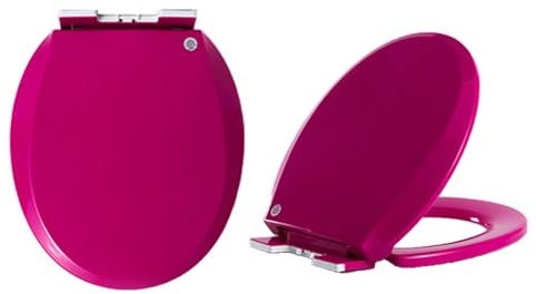Sedile WC Viola, Chiusura Ammortizzata Rotondo, Sedile WC in Plastica, Sedili WC Colorati per WC Rotondi, Coperchio WC con Cerniere in Plastica Fisse in Alto, Sedile WC a Sgancio Rapido, Rot