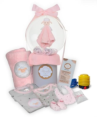 Premium Baby Present Nyfödd Flicka Korg Användbar Baby Shower Set Original Detalj Välkommen Födelse Box Ballong Dop Plysch Kläder Body Filt Haklapp Pyjamas Klar Present 0-3 Månad
