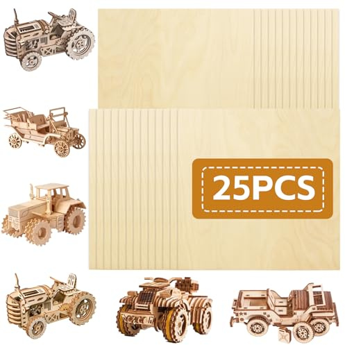 25Pcs 12 x 12 x 1/8 Inch Baltic Birch Plywood Sheets 3mm Unfinished Plywood Sheet for Arts and Crafts, Painting, Pyrography, Wood Engraving, Wood Burning, Laser, Architectural Models