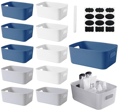JJZGPP 12 Pièces Panier de rangement en plastique,Paniers et Boîtes de Rangement,Cuisine Petit Panier avec Poignée Empilable Bac Rangement empilables avec poignées pour Chambre,Placard,Bureau
