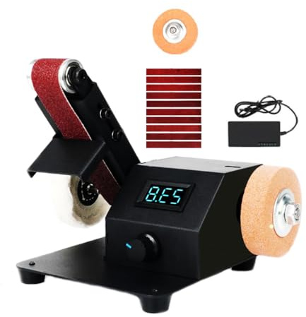 HENGJINGTR Lijadora de Banda Mini Vertical y Horizontal de 150W, 0-90° con Pantalla Digital Máquina pulidora de Velocidad infinitamente Variable Adecuada para Metal, Madera y Piedra