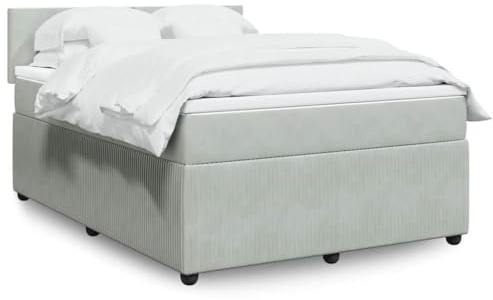 Massbinet Boxspringbett mit Matratze und Topper Samt 140 x 200 cm Hellgrau Schlichtes Design Kopfteil