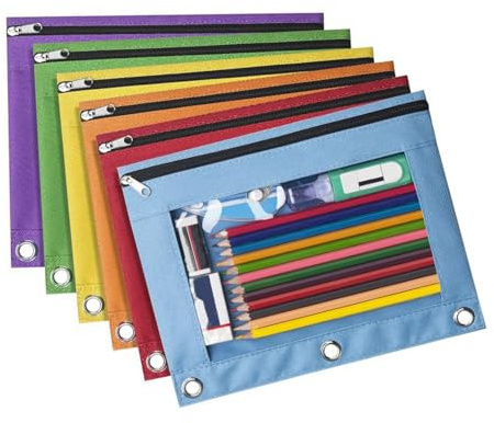 LUOFENG 6 Pcs 3 Rings Binders Pencil Case Portable File Bag Pen Bag Clear Window Pencil Bag School Supplies for Pen Markers