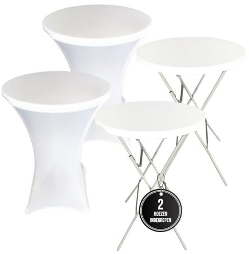 IvoQ Stehtische 2er Set mit weißen Bezügen Ø80x110 cm – Klappbare Partytische mit wasserfestem HDPE-Blatt und Stahlrahmen – Ideal für Partys, Hochzeiten & Veranstaltungen
