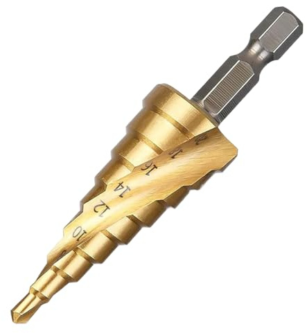 Stufenbohrer [Ø 4-20 mm | extra scharf] aus HSS Stahl | Kegelbohrer mit 9 Stufen | Schälbohrer für Baustahl, NE Metall, Holz und Kunststoff | Metallbohrer