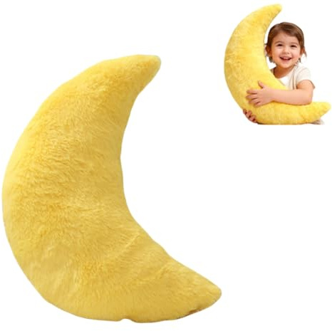 Generisch Kuschelkissen Kinder Wolkenkissen Dekokissen Weiche Flauschige Mond Sternform Zierkissen Sofakissen, Plüsch Kissen für Kinderzimmer Schlafzimmer Deko (38 cm Gelber Mond)
