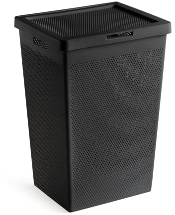 TATAY Cesta Ropa Sucia 60L Bohol | Diseño Minimalista | Tapa Abatible, Asas Laterales | Ventilación Óptima | Plástico 100% Reciclado Libre de BPA | 42,5x33,5x60 cm, Negro