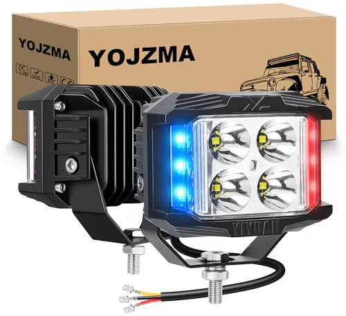 YOJZMA 2Pcs LED Arbeitsscheinwerfer, 4 Zoll 35W 3500LM Scheinwerfer 12V 24V | Rot Blau, Dreiseitige Beleuchtung, IP67 wasserdicht, Offroad-Fahrleuchte für LKW/Geländewagen/SUV/ATV/UTV/Pickup/Auto