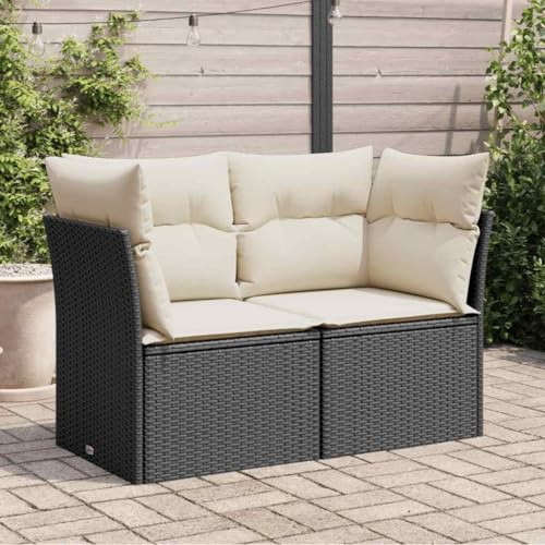 Holamys Gartensofa mit Kissen 2-Sitzer Schwarz, UV-beständiges Poly Rattan, 124x62x69 cm, mit Stauraum und wasserfestem Beutel, für Terrasse und Garten