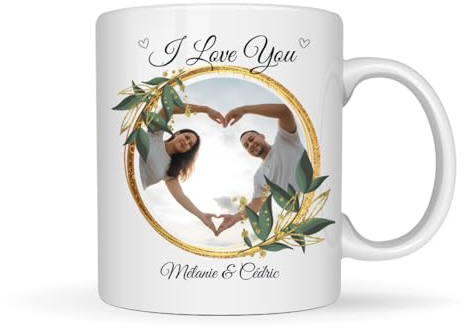 Générique Mug personnalisé avec photo et prénom Tasse ceramique blanche 325ml personnalisable Recto-verso avec texte au dos Anniveraire,Couple,Saint-valentin ou fête des mères