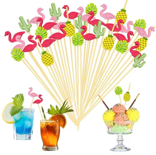 Lysjoy Palillos para Aperitivos Verano, 100 PCS Brochetas de Cóctel Palillos Decorativos, Decorativos Cocktail Fruta Decoraciones para Fiestas en la Playa y Cumpleaños de Verano (B)