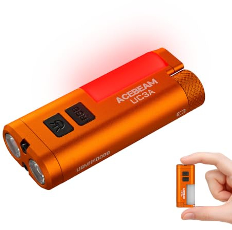 ACEBEAM UC3A uppladdningsbar EDC AAA-ficklampa, 900 lumen, mini-ficklampa med flera ljuskällor för camping och 9 RGB-lampor, liten platt LED-ficklampa för fickan med magnet, orange