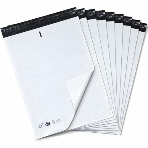 100 Enveloppes Plastiques d’Expédition 45x65 cm, 120 microns qualité Pro - Autocollantes Opaques Indéchirables - Pochettes Colis avec Marquage recyclage LDPE Obligatoire, Emballage Vinted, E-commerce