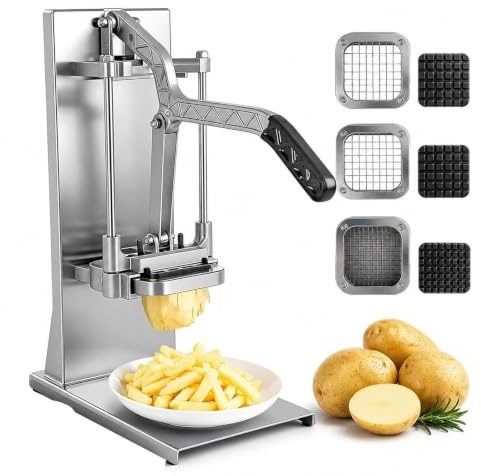 Coupe-Frites Vertical Commercial, Hachoir à Légumes Robuste avec 3 Lames en Acier Inoxydable, Trancheur Manuel Presse-Purée for Carotte Céleri Oignon, Cuisine Restaurant