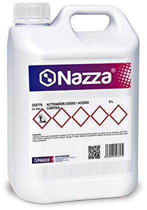 Convertidor o Activador de Óxido para Superficies Metálicas, Hierro y Acero Corten NAZZA - Consigue bonitos efectos decorativos de tipo Acero Corten y Protege la pieza - 5 Litros