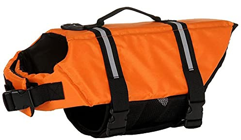 Hund Schwimmweste Schwimmen Sicherheitsmantel Schwimmschwimmweste Lebensretter mit Griff für kleinen Hund Welpen großen Hund (Orange, M)