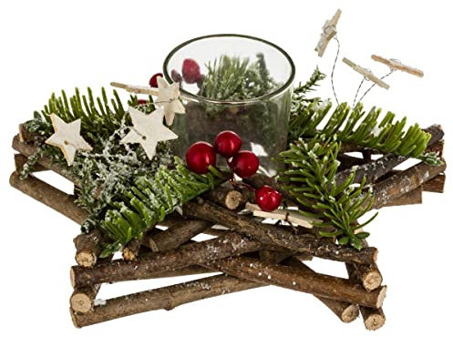 Feeric Lights & Christmas - Photophor Holz mittelstück - Star 1 Teelicht Kerze CP