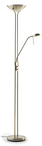 Els Banys Lámpara pie salón LED SMD metal oro viejo. pantalla superior 17W-3000k-1600 lumens. Lector articulado 5W, 3000K, 450lumens. H180cm Ancho 50cm. Luz regulable. IP20 uso interior