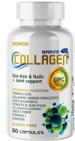 Collagene Marino con Acido Ialuronico e Vitamina C, Pelle Antiage e Articolazioni, Marine Collagen 60 Capsule - Made in Italy